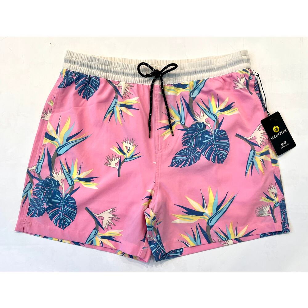 Mens Board Shorts by Body Glove - Pink Birds of Paradise Swim Trunks - NWT